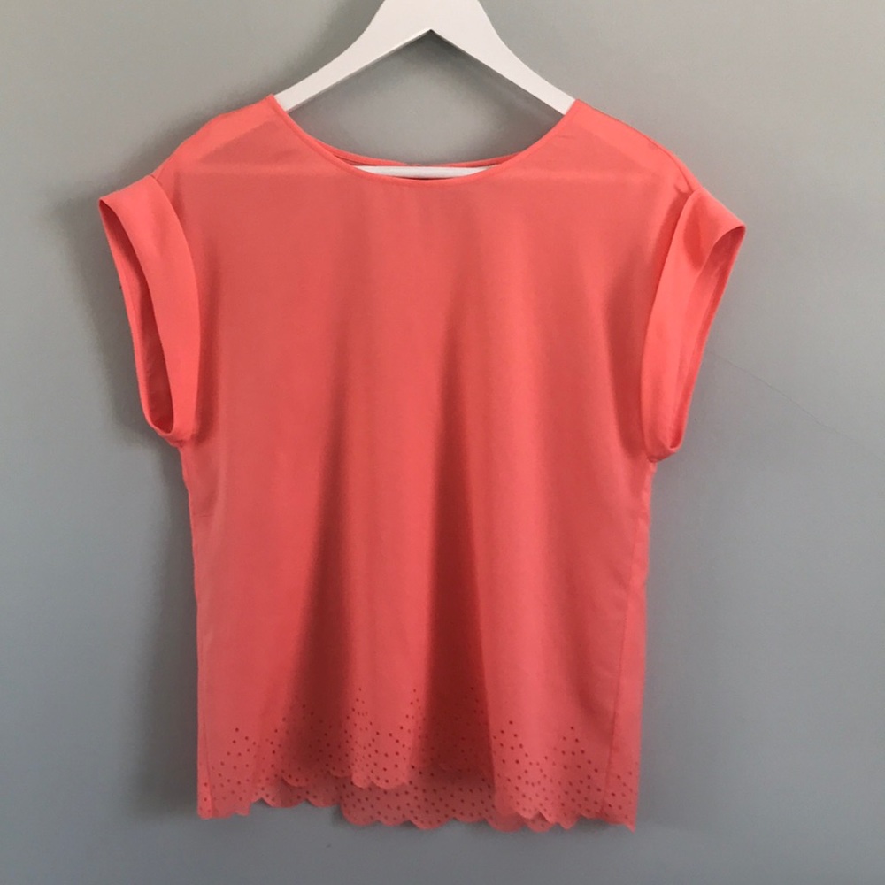 JCrew Coral Scalloped Top, Sz 0